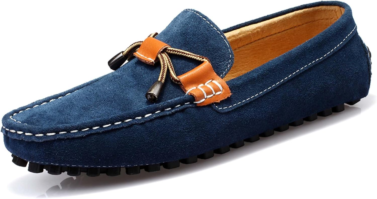 

Мужские модные лоферы ручной работы из замши, деловые и повседневные кожаные туфли, противоскользящие и удобные, для ходьбы и вождения, слипоны-блотеры Generic, синий