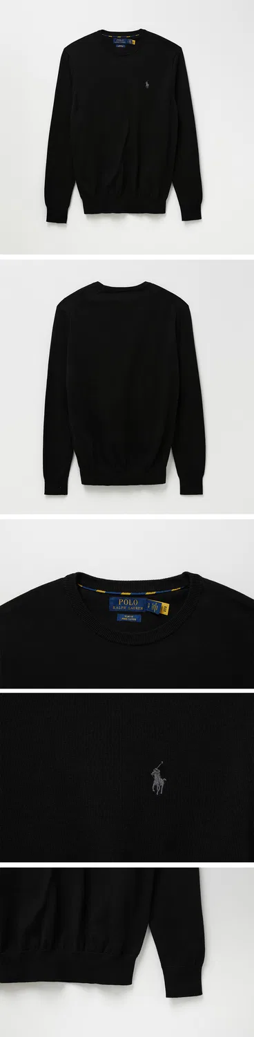 Мужской хлопковый свитер с длинными рукавами чёрный от Polo Ralph Lauren — фото 3