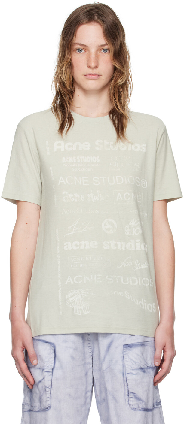 

Футболка с зеленым логотипом Acne Studios, Dob herb green