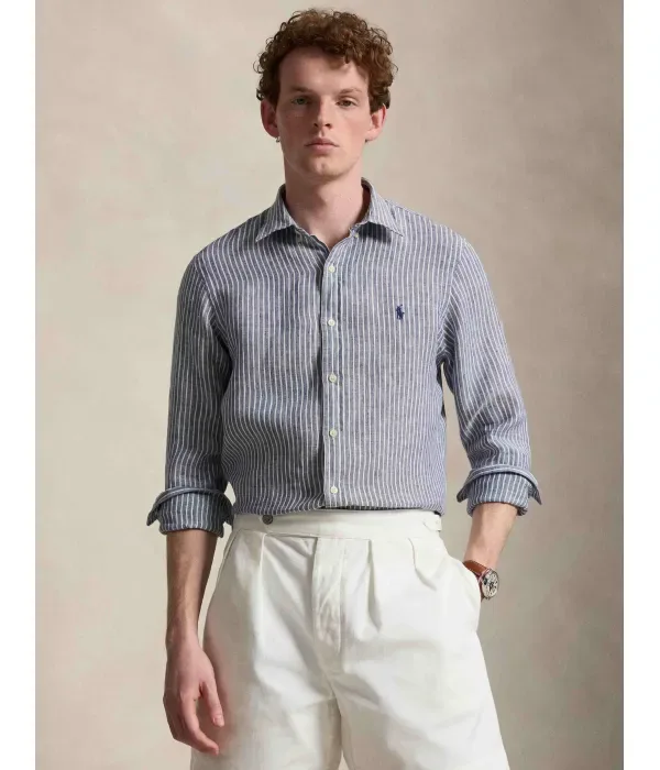 Льняная рубашка slim fit Polo Ralph Lauren, темно-синий