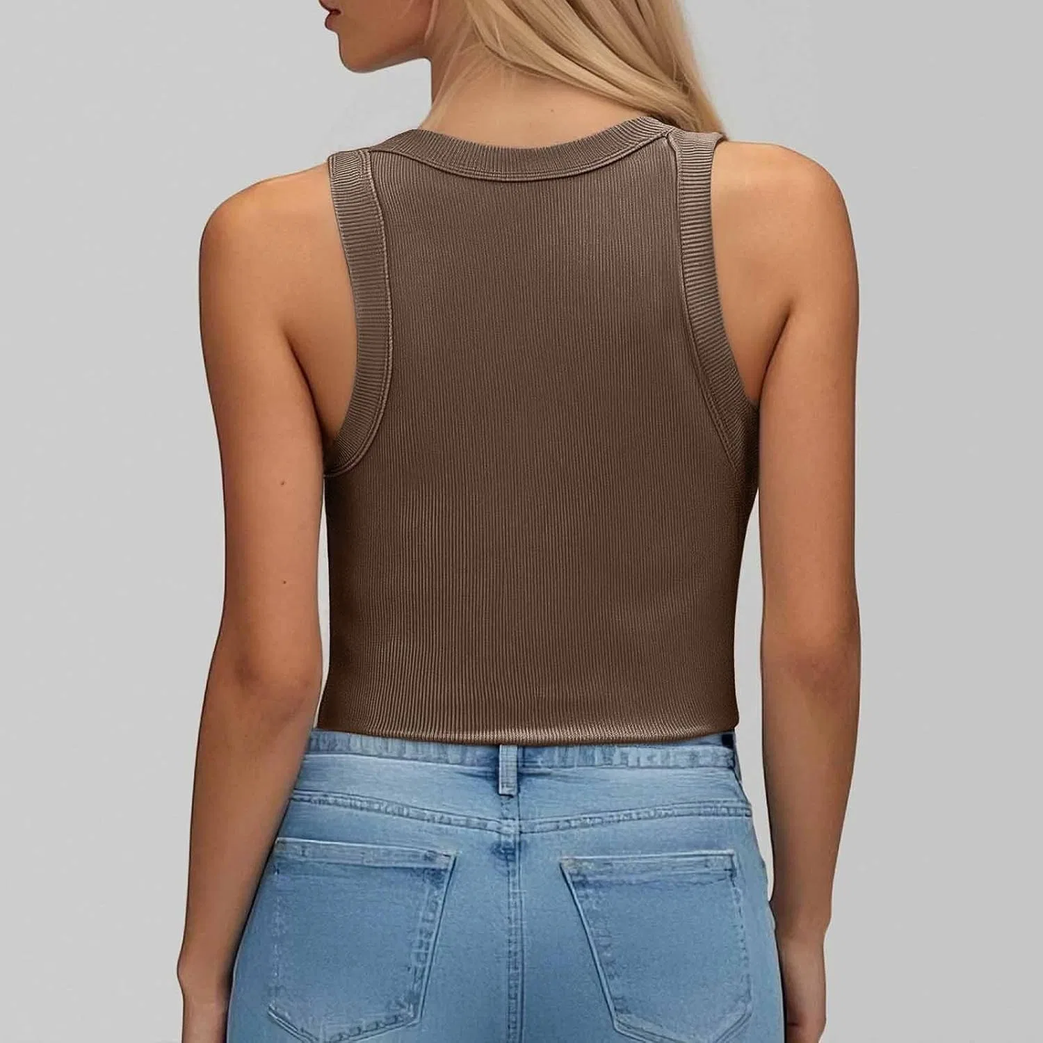 Топ с встроенным бюстгальтером Ribbed Tank Tops, Z Brown — фото 3
