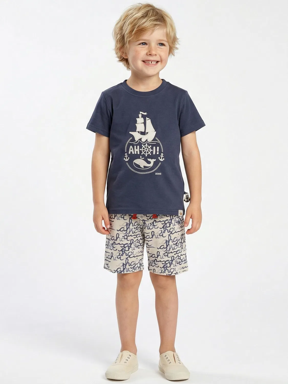Футболка Sigikid T-Shirt Ahoi Little Pirate темно-синего цвета — фото 3