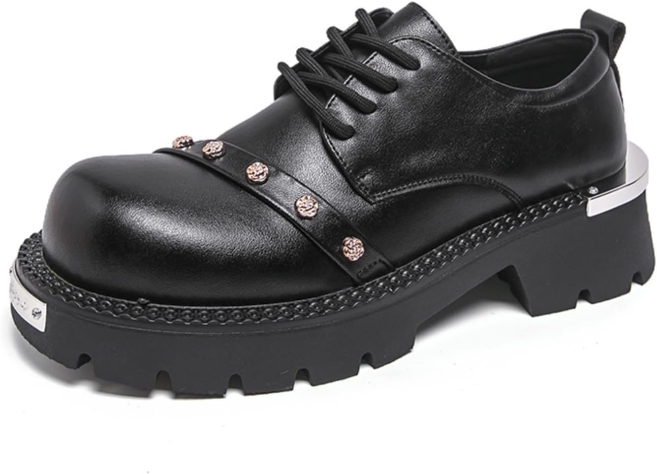 

Мужские винтажные кожаные туфли Oxfords на платформе с заклепками, шнуровкой, круглым носком, официального стиля, комфортные, нескользящие, дышащие, для прогулок, офиса, свадеб, свиданий, вечеринок и повседневного ношения Yrzhgdl, черный