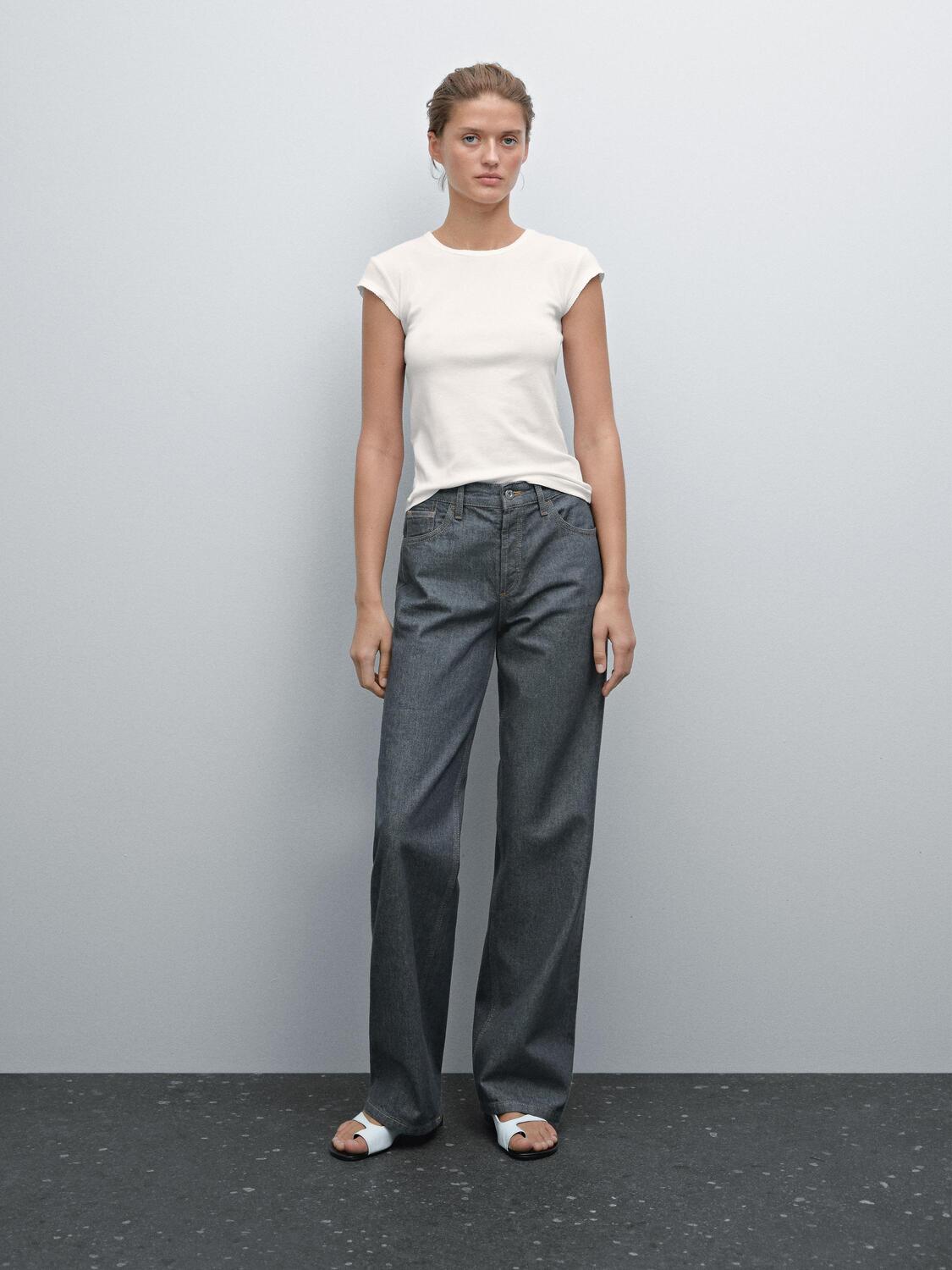 

Футболка с коротким рукавом и отделкой Massimo Dutti, кремовый