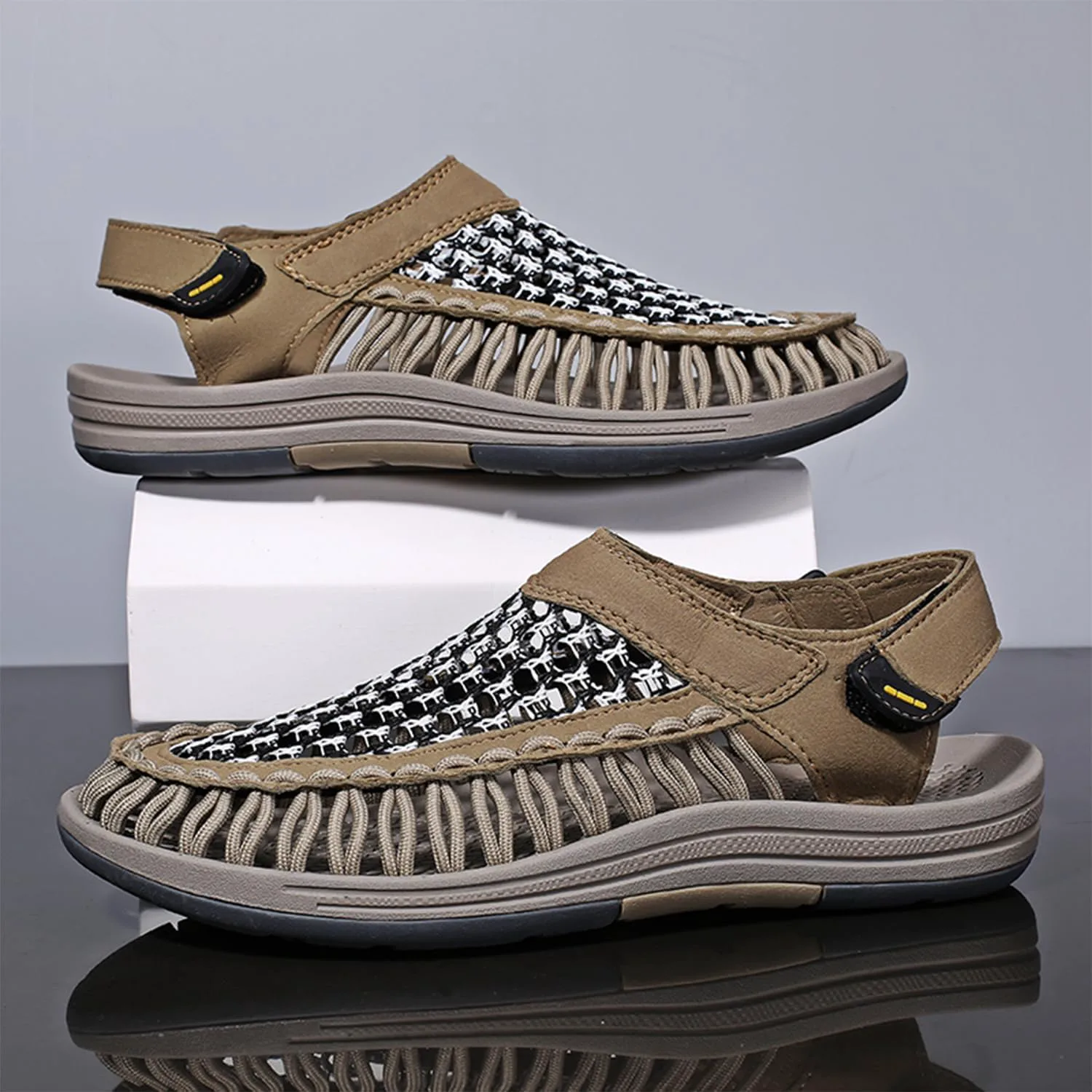 Men's Woven Slip-On Сандалии Breathable Flat Сандалии Lightweight Mesh Сандалии for Men Outdoor Black Casual Water Shoes Dacnakby, хаки — фото 4