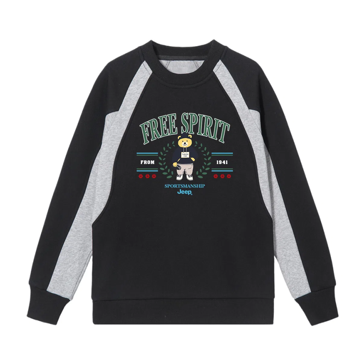 Свитшот детский с круглым вырезом утепленный Grade School Jeep, Black Gray