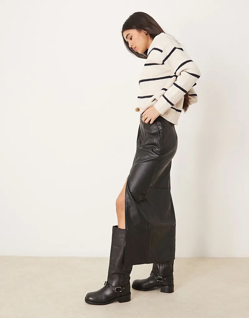 

Юбка макси из искусственной кожи ASOS DESIGN с разрезом сбоку, черная