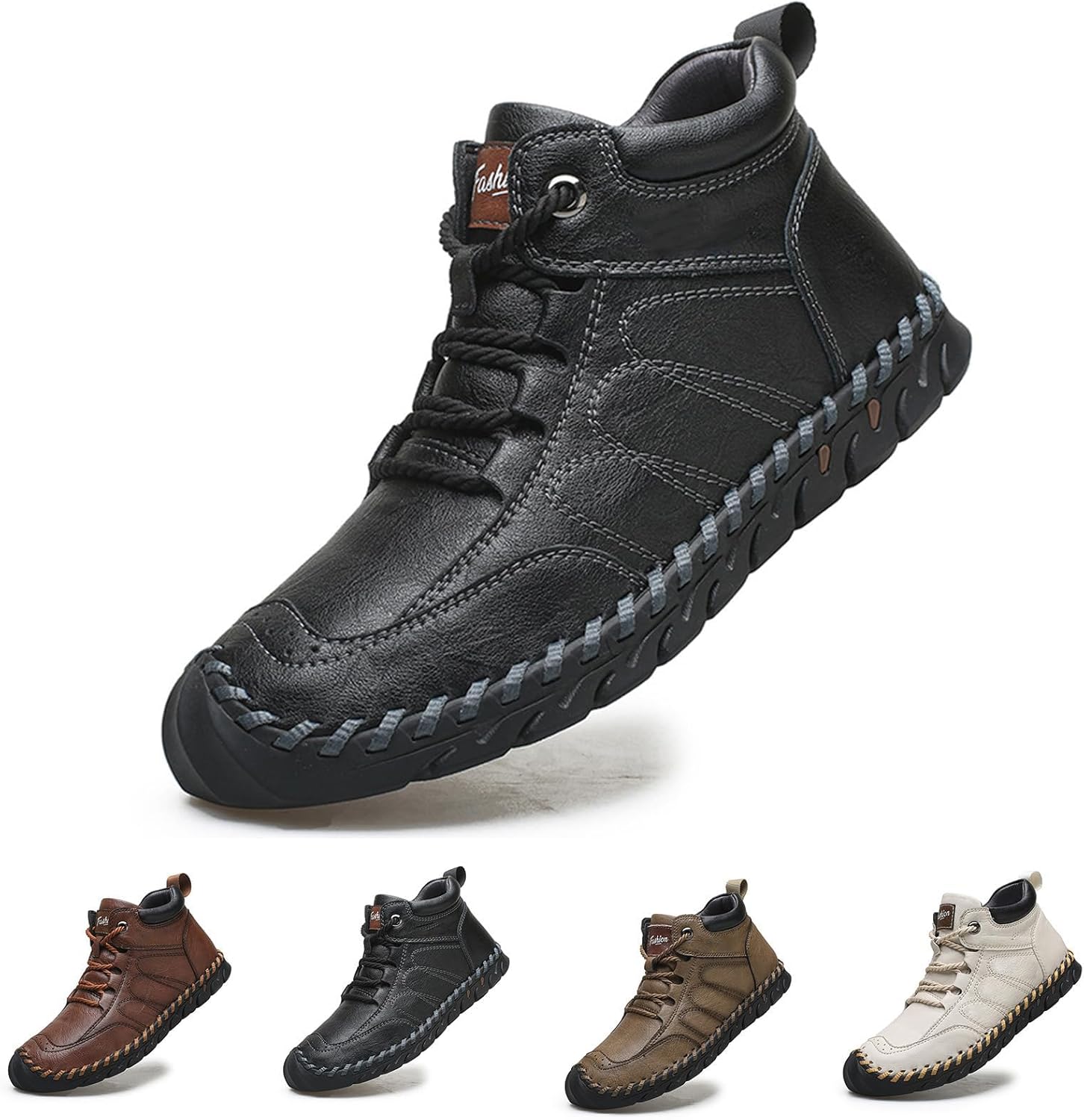 

Мужские повседневные кожаные кроссовки с хорошей поддержкой свода стопы, нескользящей подошвой, водонепроницаемые и дышащие для прогулок на улице Kfzhiyi, черный