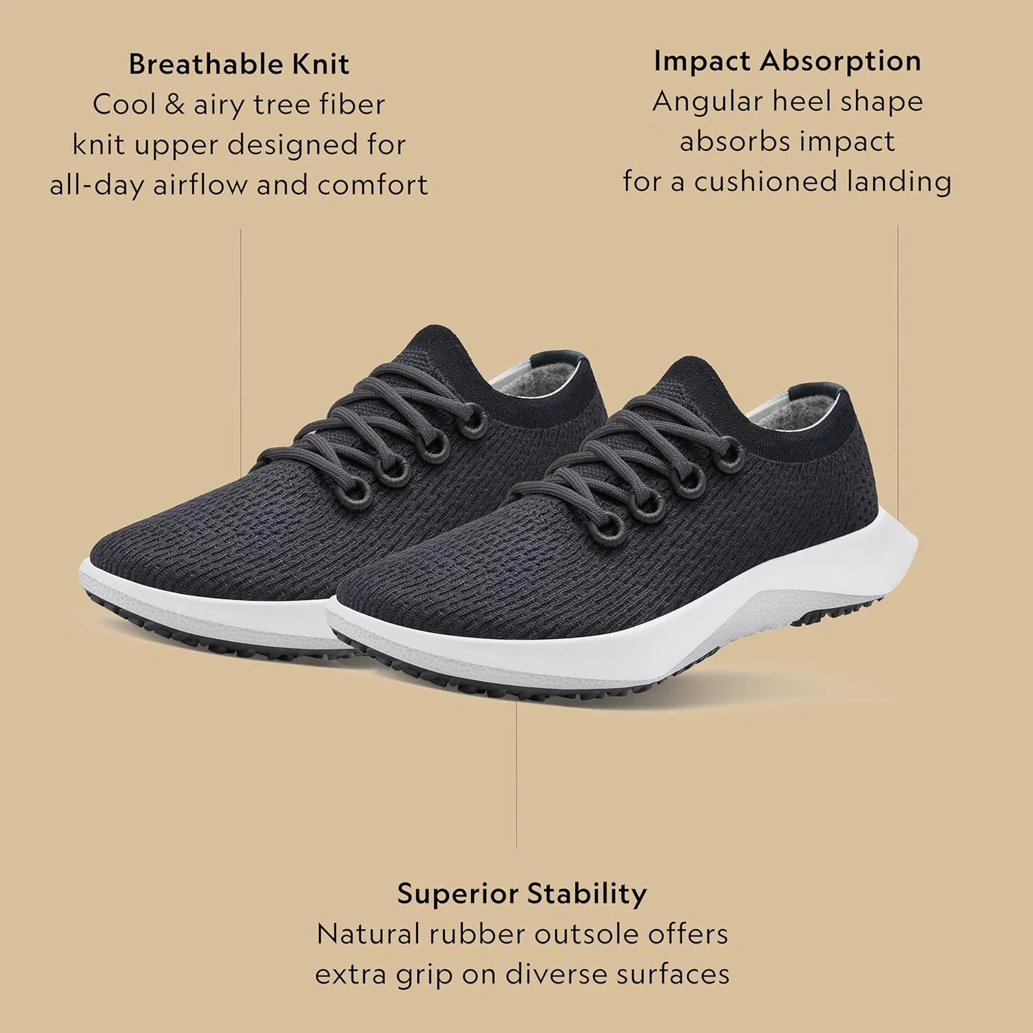 Мужские кроссовки Allbirds Tree Dasher 2, Natural Black Blizzard Sole — фото 3