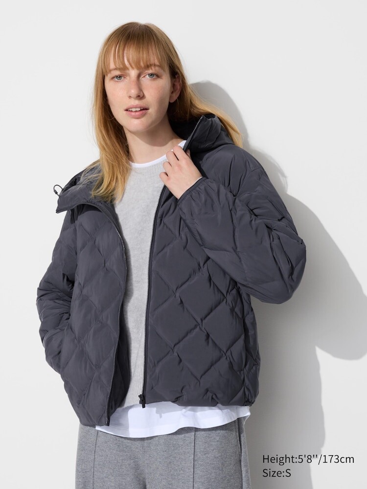 

Стеганая парка с капюшоном UNIQLO, темно-серый