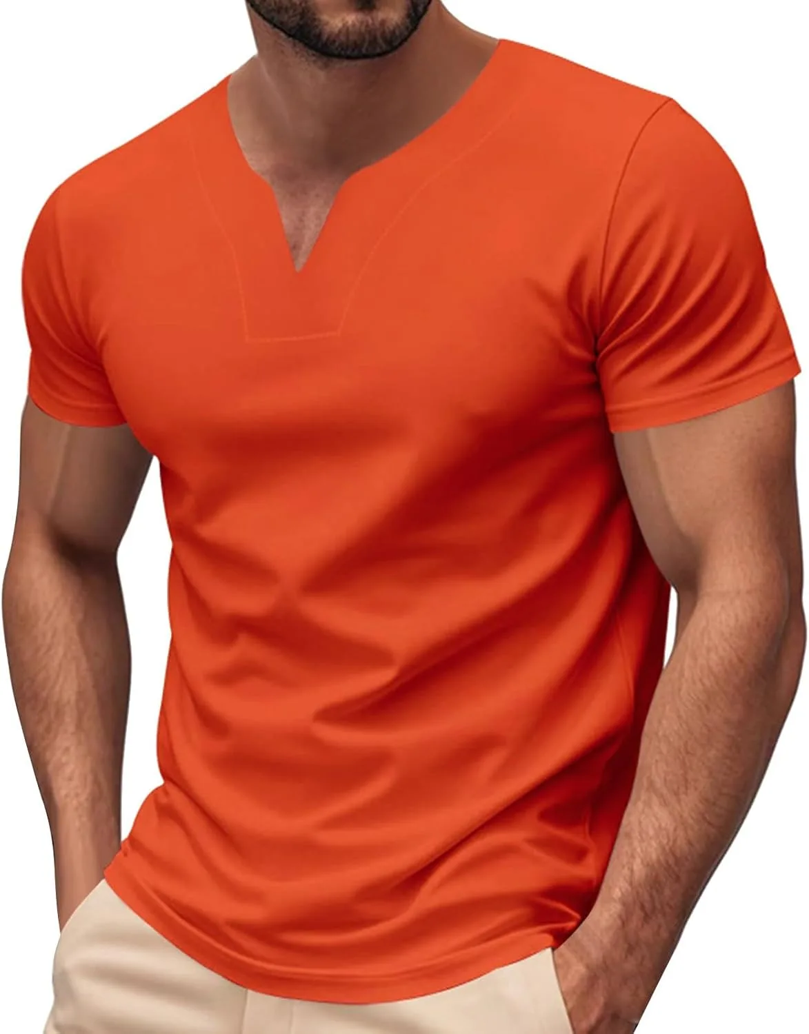 

Мужская футболка с V-образным вырезом, мягкий хлопок, летний топ QOAAIE