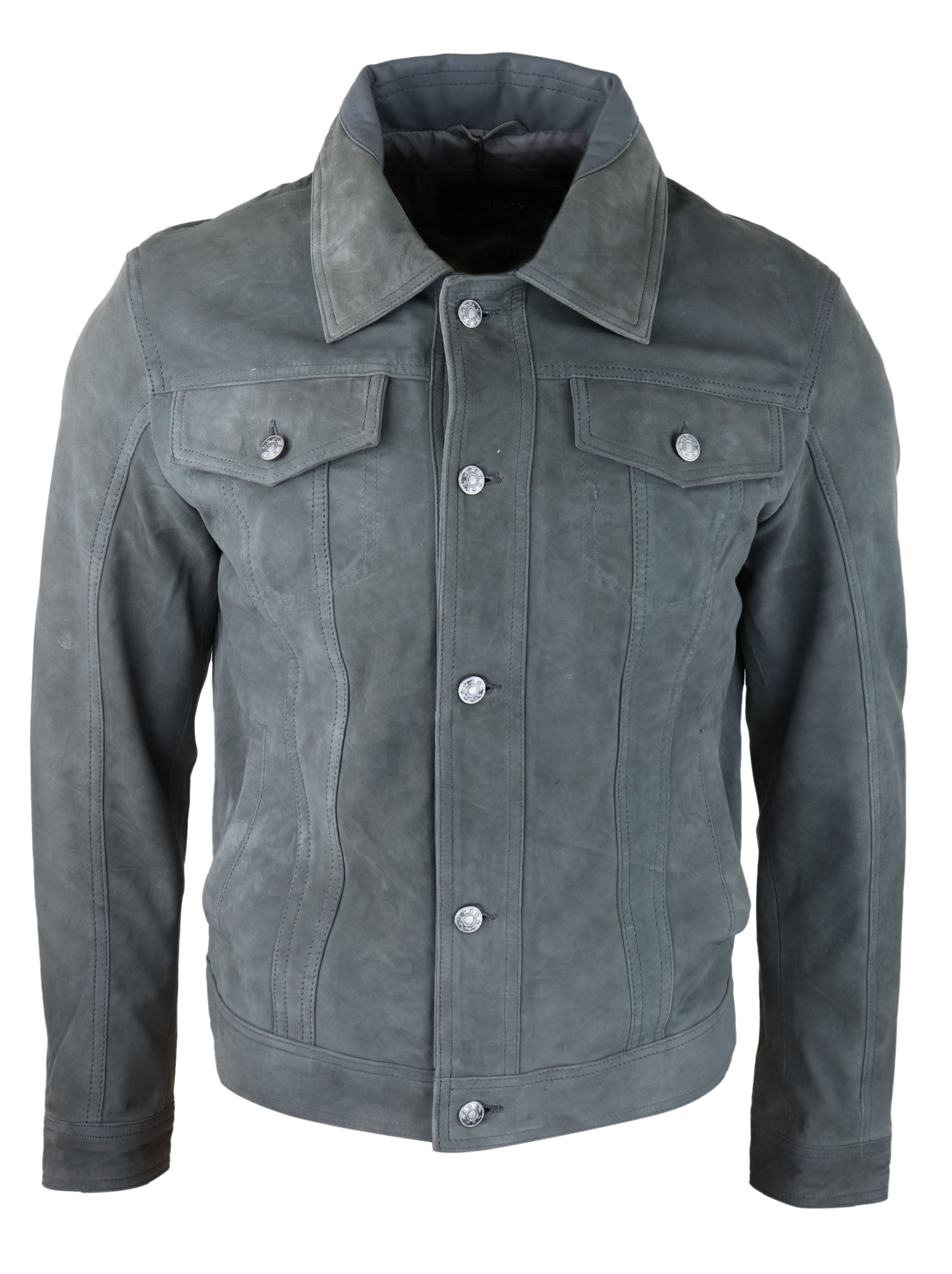 

Куртка из темно-синей замши, кожаная байкерская винтажная TruClothing