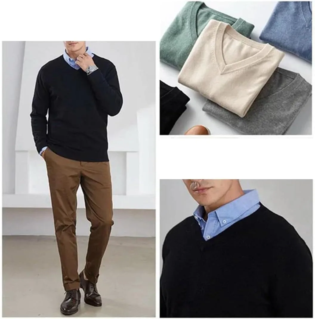 Мужской свитер из смеси кашемира и хлопка с v-образным вырезом slim fit — фото 3