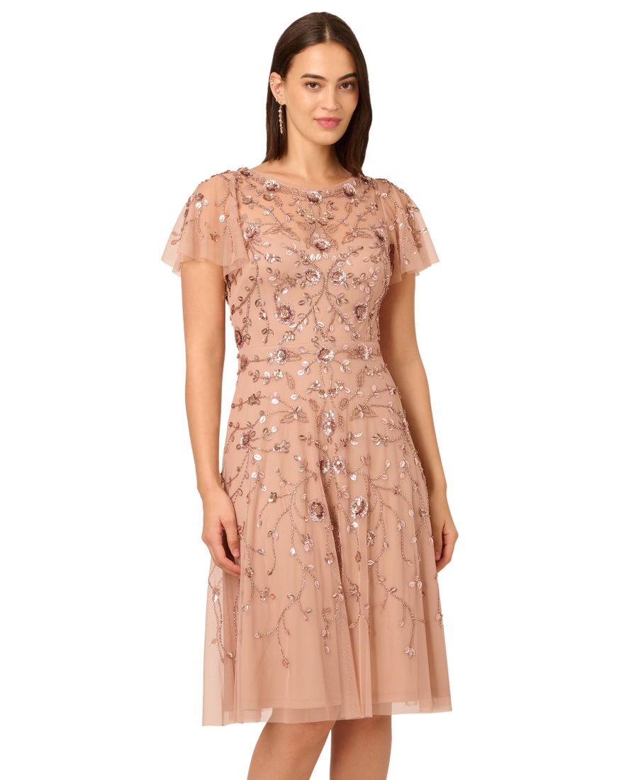 

Женское миди-платье с вырезом-лодочкой и бисером Adrianna Papell, Rose gold