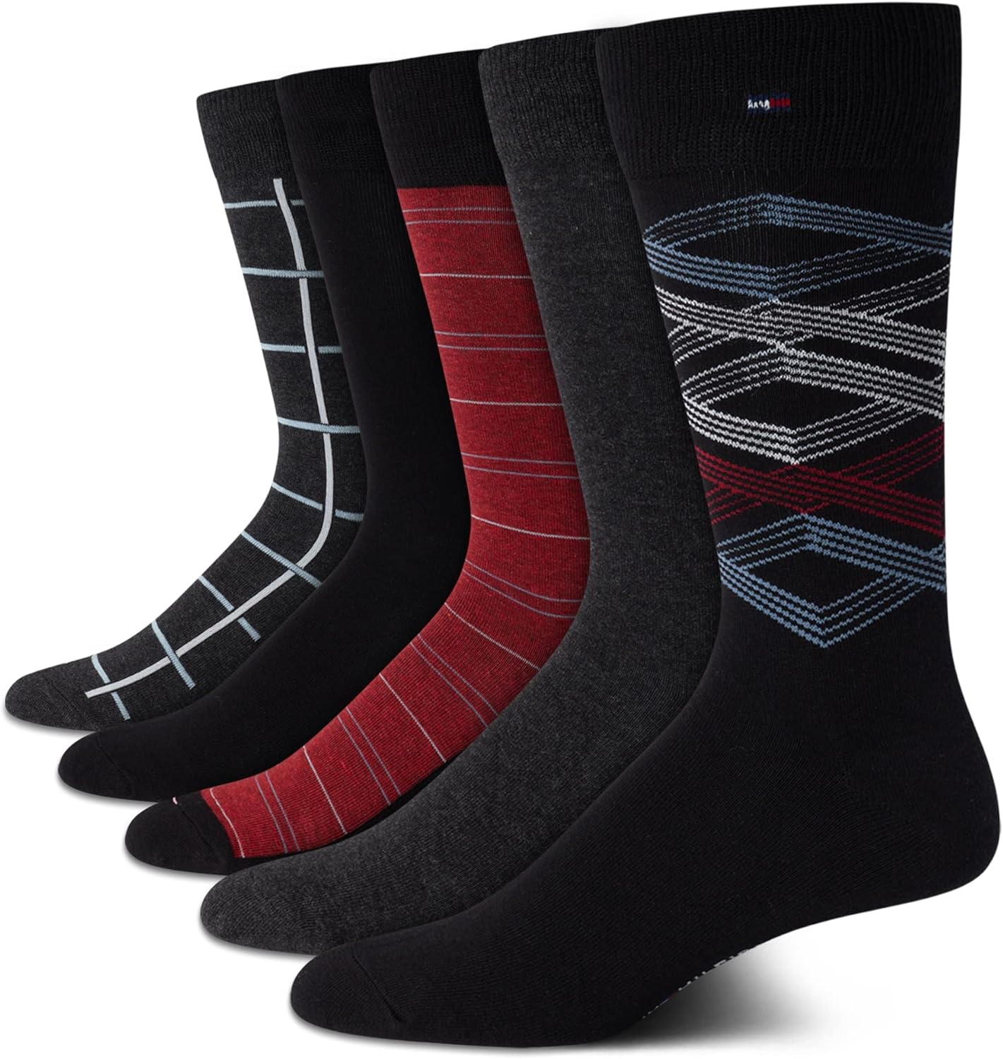 

Мужские носки Tommy Hilfiger под повседневную одежду - 5 пар, легкие, комфортные, из ткани, с укрепленной пяткой - мужские носки под повседневную одежду (7-12), Black Stripe