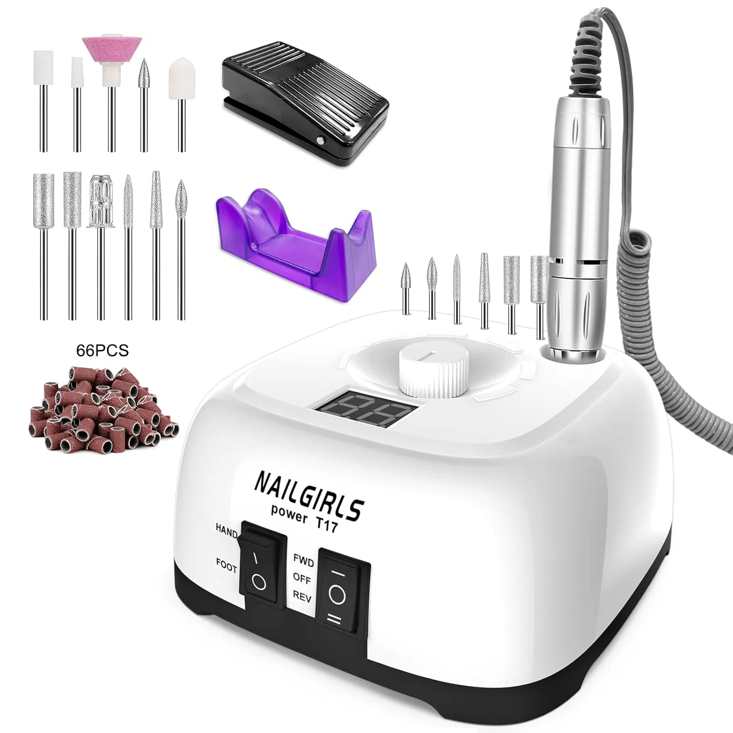 Электрический фрезер для ногтей NAILGIRLS 11-в-1, 35000 об/мин Nailgirls, White