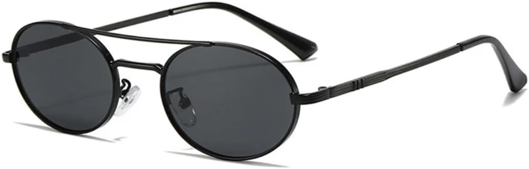 

Винтажные маленькие овальные металлические солнцезащитные очки с двойной перемычкой для женщин, модные сине-зеленые очки с защитой от УФ-излучения UV400, модные для мужчин в стиле панк UUPTTPL, Black Grey