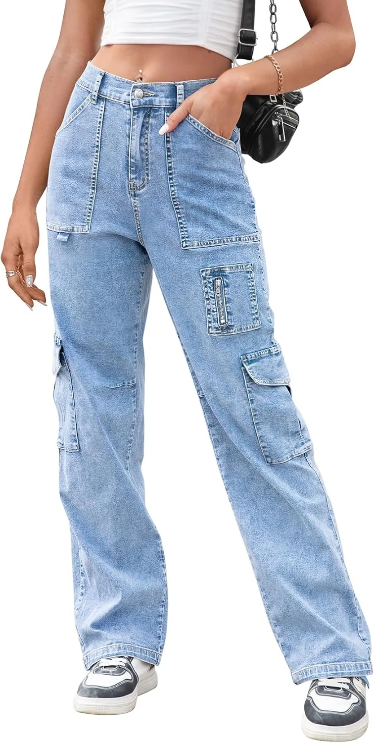 

IVIR Cargo Pants Women High Waist Wide Leg с 7 карманами