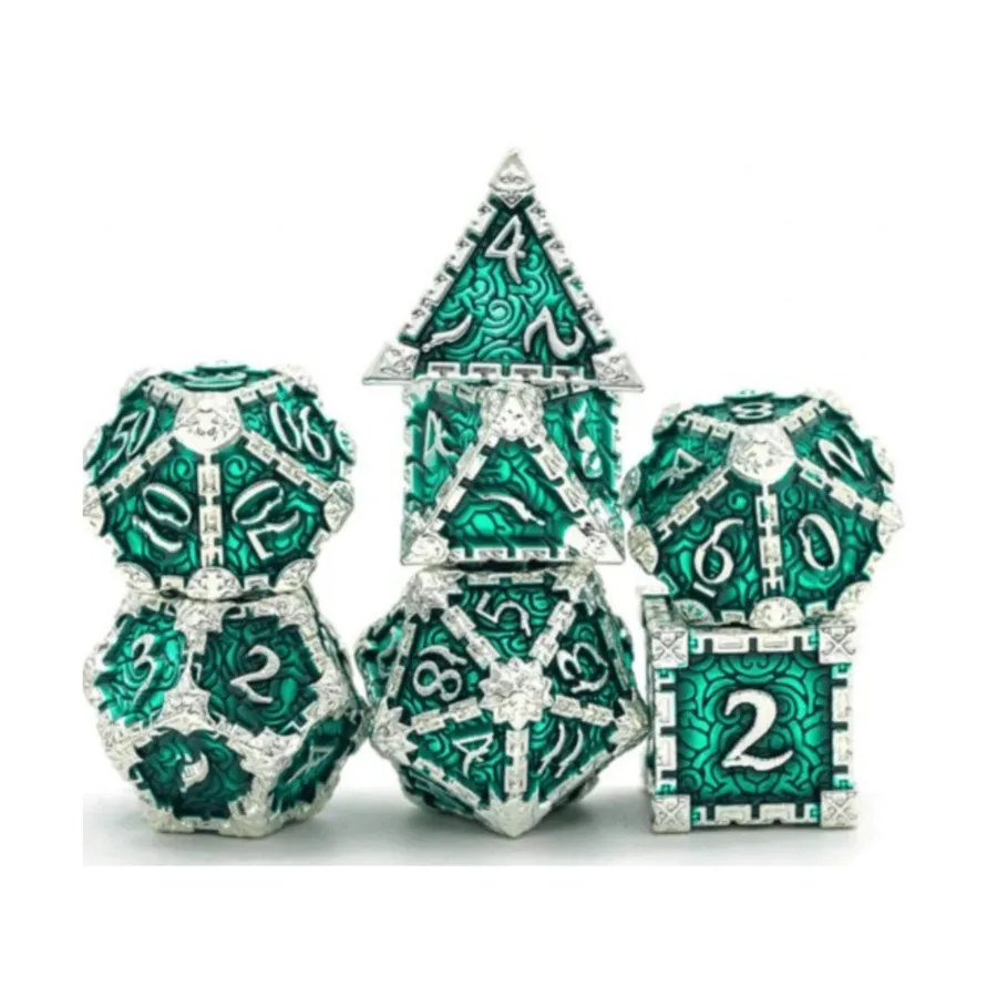 

Поликомплект Кинжала Яда — Серебряный Изумруд (7), Dice Sets - Metal (Foam Brain Games)