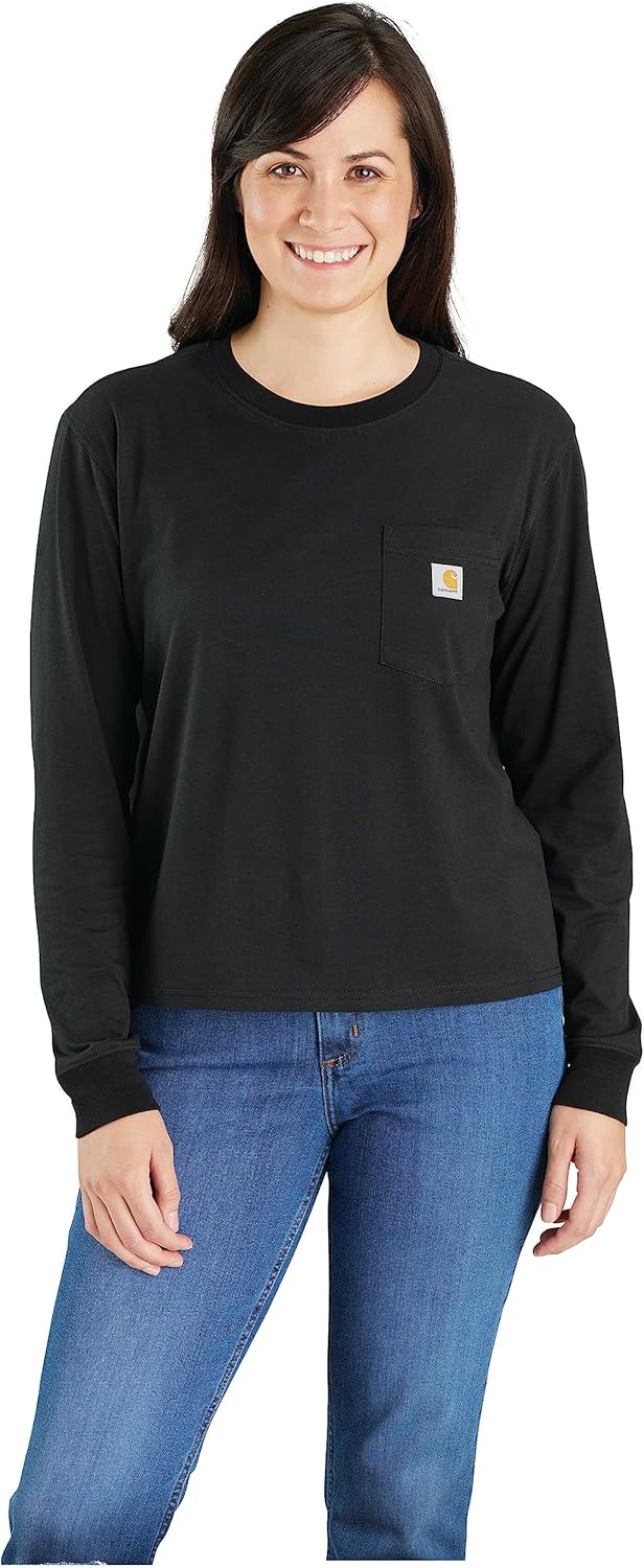 

Carhartt женская футболка с длинным рукавом и карманом, свободного кроя, из серии Tencel Fiber, Black, Черный, Carhartt женская футболка с длинным рукавом и карманом, свободного кроя, из серии Tencel Fiber, Black
