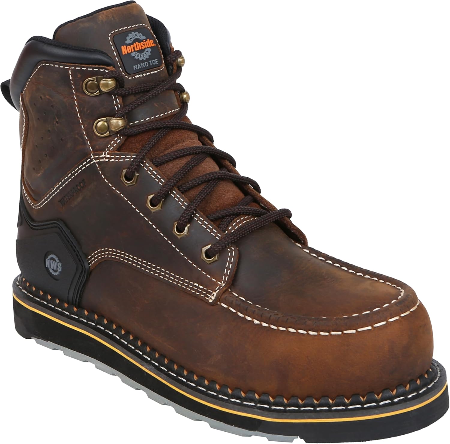 

Мужские ботинки Northside NWS Roanoke 6 с нанопальцем, водонепроницаемые, с подошвой Goodyear Welt и противоскользящей защитой, темно-коричневый