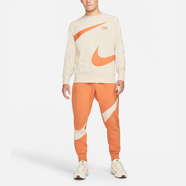 Толстовка Men's Nike Swoosh Ft Crew Large Logo Printing Knit Round Neck Pullover Khaki, мультиколор — фото 3