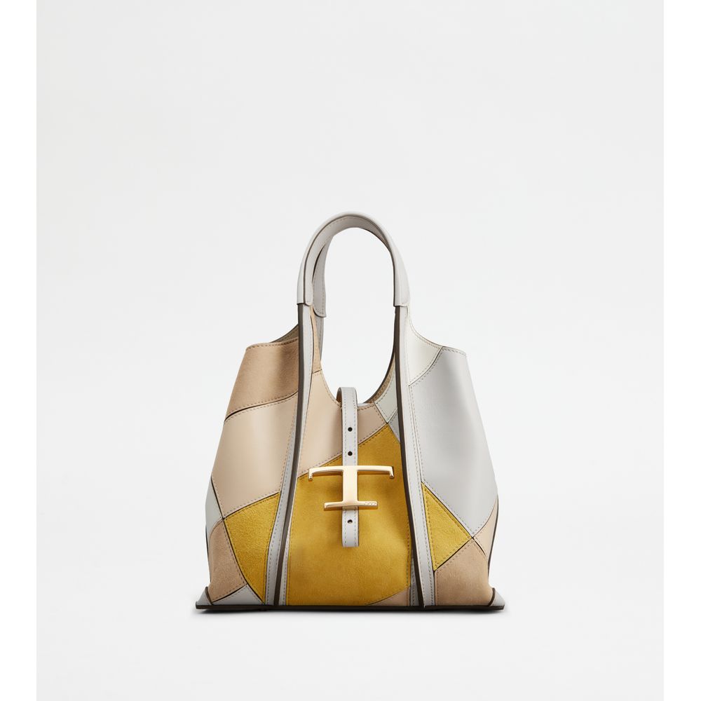 

Сумка-шоппер T Timeless из кожи Mini TOD's, бежевый/желтый/серый