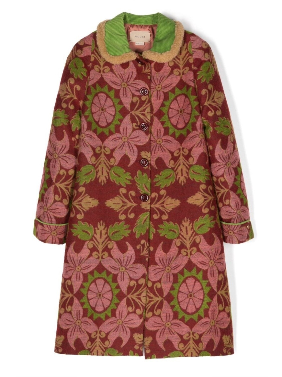 

Gucci Kids жаккардовое пальто из шерсти с цветочным принтом, красный