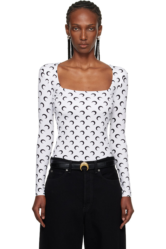 

Marine Serre Футболка с квадратным вырезом и принтом «Белая луна», Белый, Marine Serre Футболка с квадратным вырезом и принтом «Белая луна»