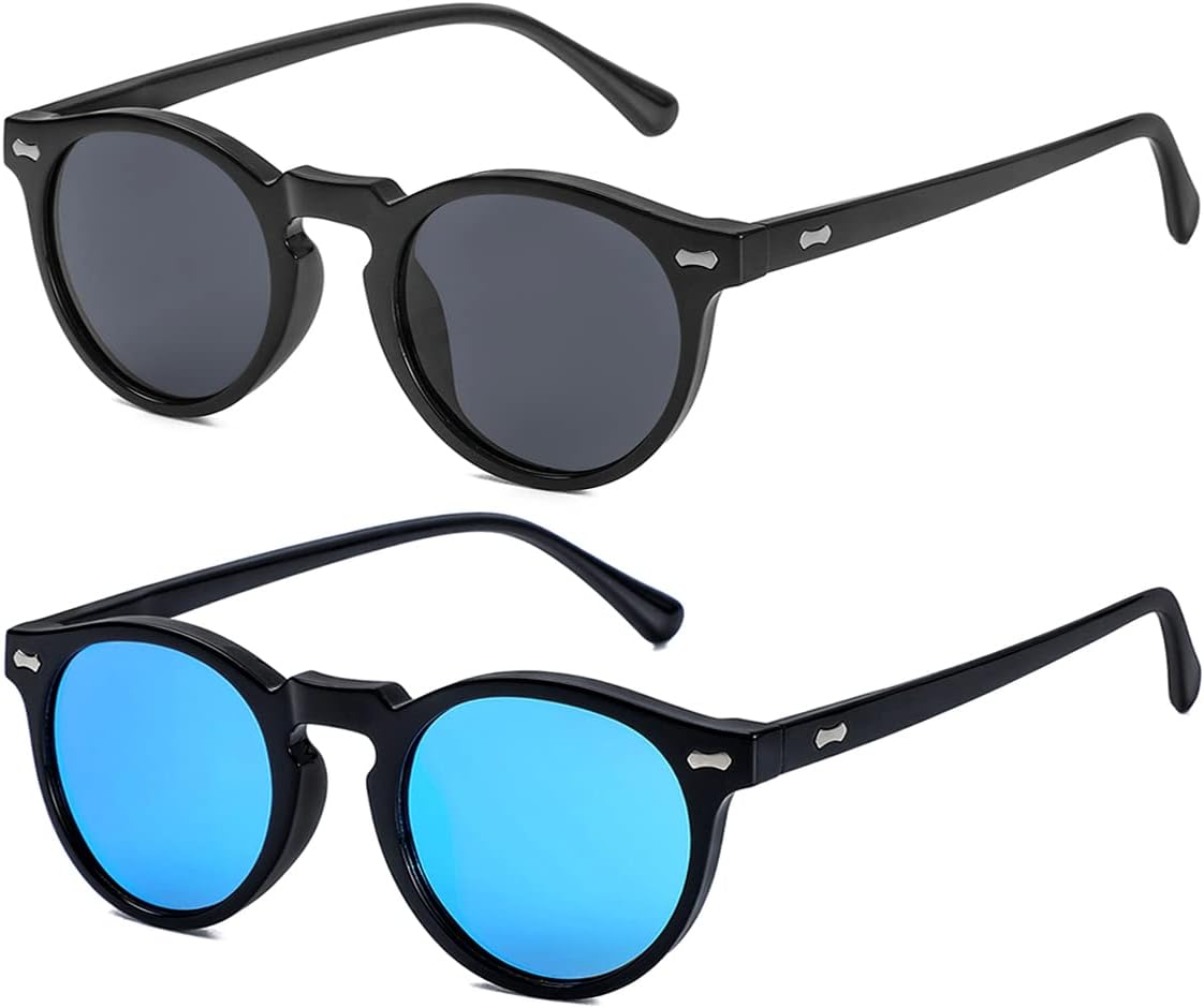 

Солнцезащитные очки Gleyemor Vintage Polarized для мужчин, круглые, с защитой UV400, в ретро-стиле, с оправой из ацетата ручной работы, Two-pack (Black Frame/Grey Lens + Black Frame/Blue Mirror Lens)