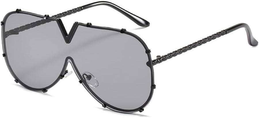 

Модные цельные солнцезащитные очки-щитки для женщин, винтажные большие солнцезащитные очки для мужчин с защитой от УФ-излучения UV400, в стиле хип-хоп и панк, черные MTZJH, Black All Gray