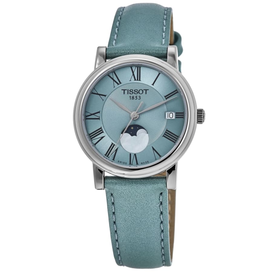 

Женские часы Tissot Carson Premium Lady с кожаным ремешком и светло-голубым циферблатом T122.223.16.353.00