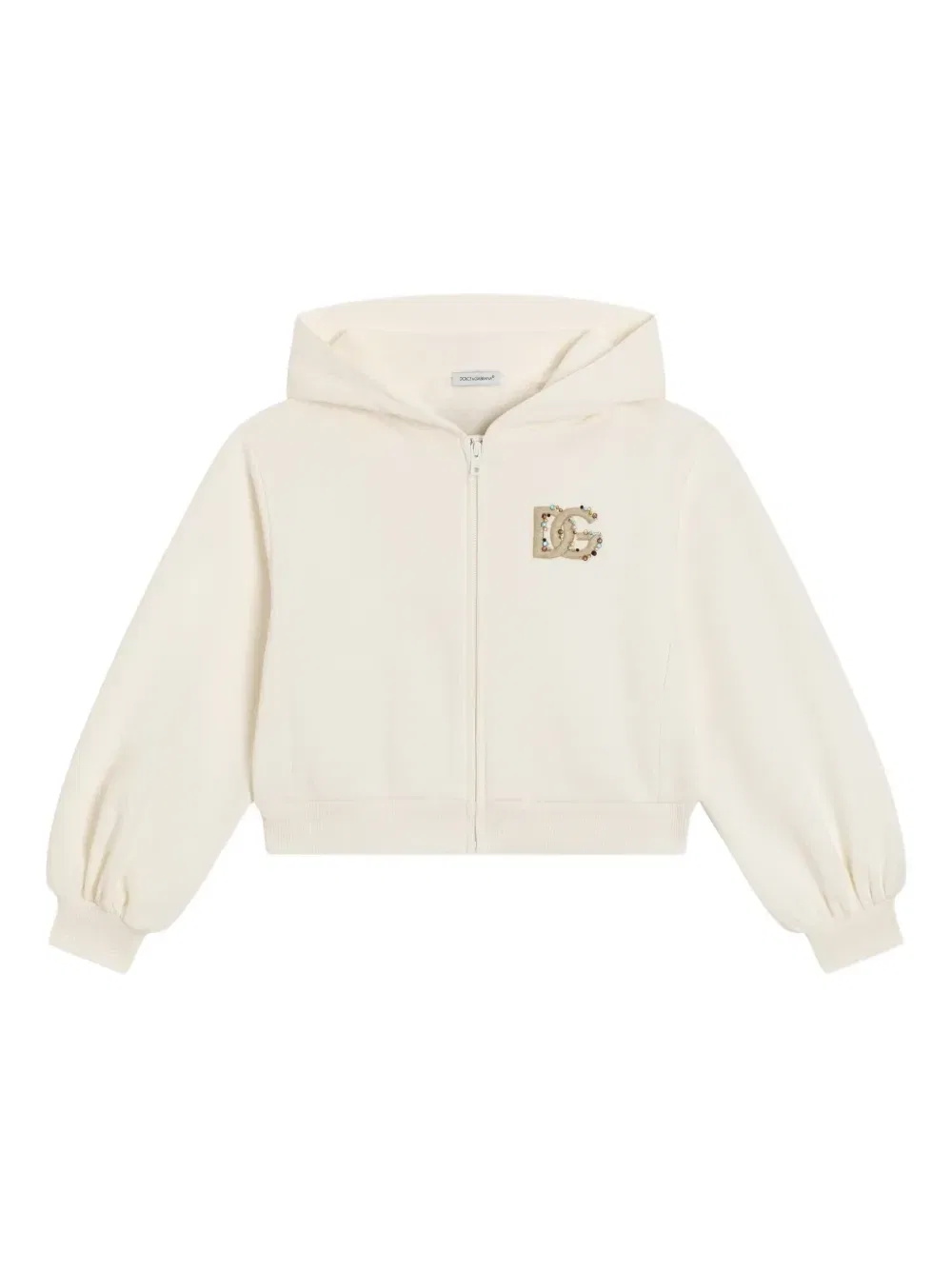 Худи на молнии с вышитым логотипом Dolce & Gabbana Kids, белый