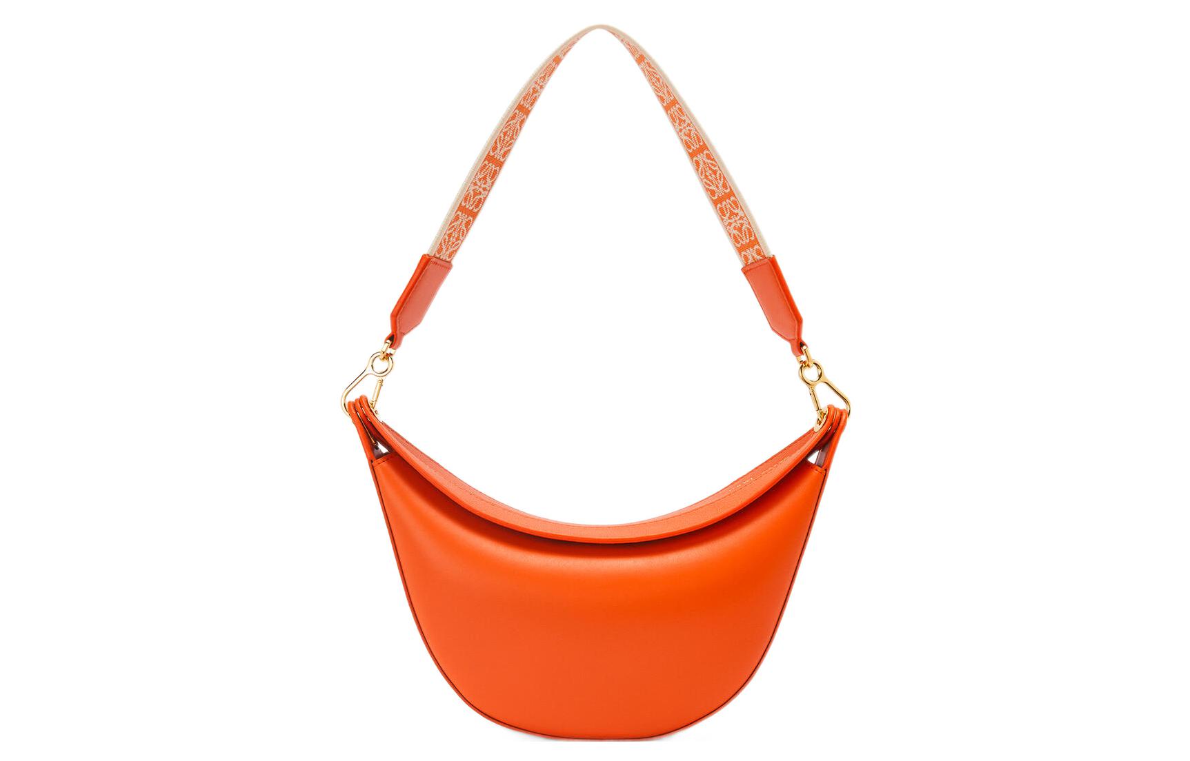 

LOEWE Маленькая лунная сумка из сатинированной телячьей кожи и жаккарда оранжевого цвета