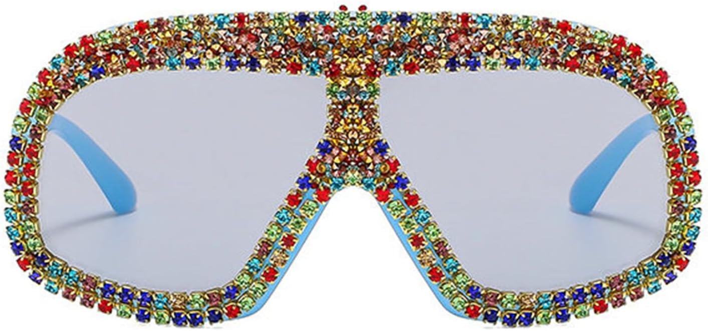 

Солнцезащитные очки Willochra Diamond Shield для женщин, цельные, модные, с плоской верхней частью, увеличенной оправой с драгоценными камнями, для рейв-вечеринок, Blue