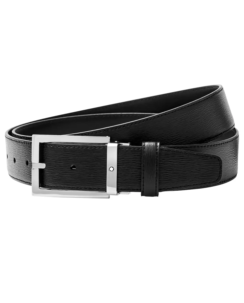 

Мужской черный кожаный ремень Montblanc с прямоугольной пряжкой, черный