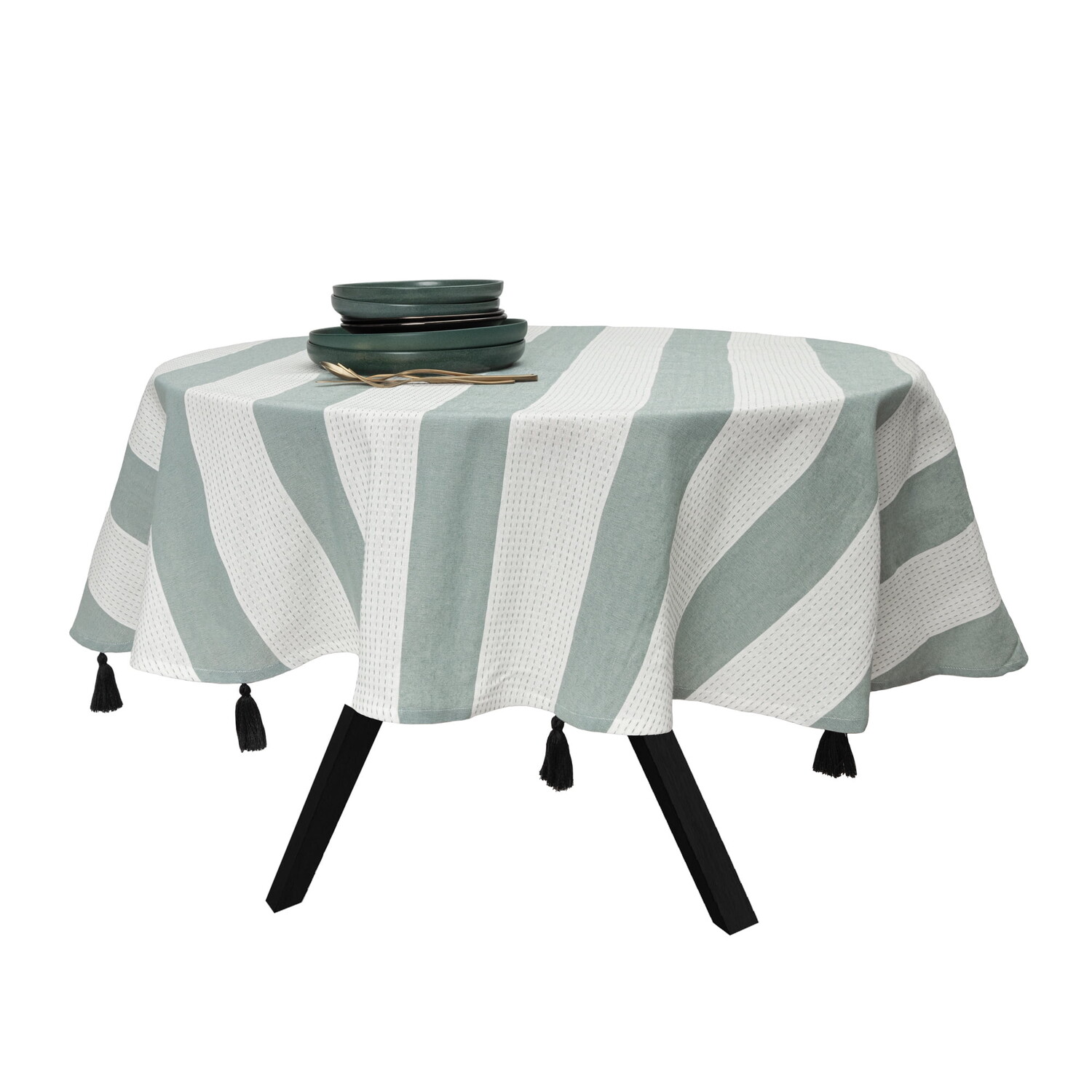 

Круглая скатерть с кисточками Thyme & Table 70 дюймов, зеленый/белый