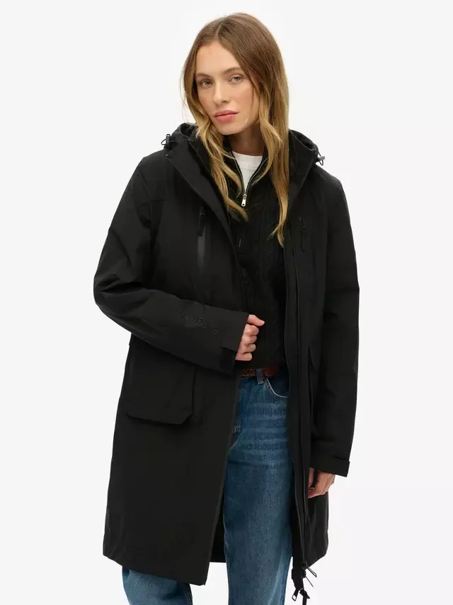 Длинная парка с капюшоном, черная Superdry
