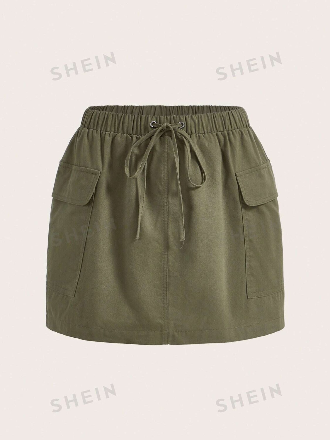 

EZwear Plus Юбка-карго с карманами и клапаном Шнурок на талии Shein, темно-зеленый