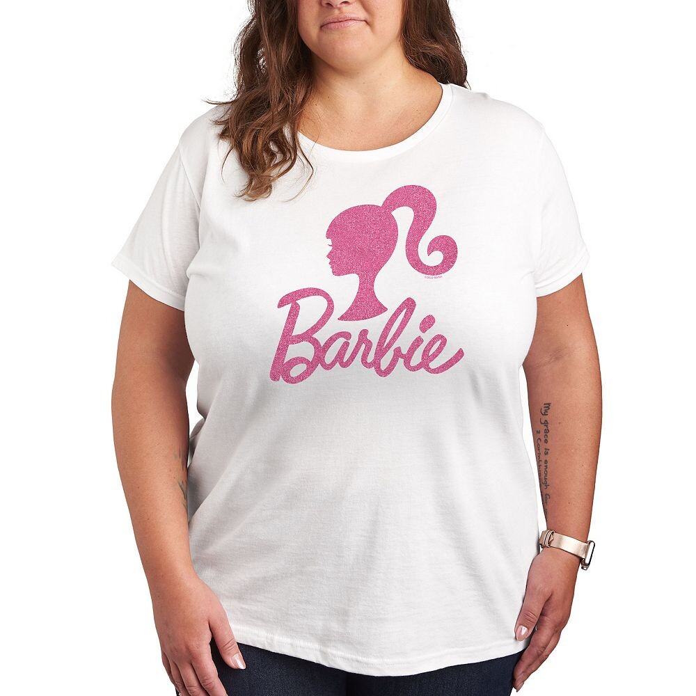 

Розовая футболка с блестящим рисунком Plus Barbie Logo, белый