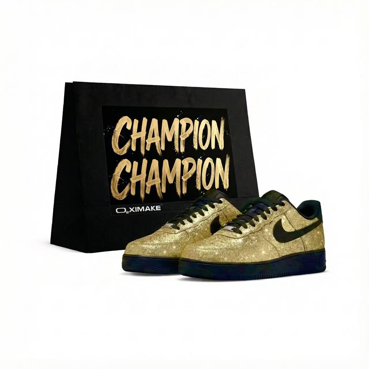 

Nike Кроссовки Air Force 1 Abrasion Resistant Height Increasing Low top Skateboard Shoes Unisex Black Gold