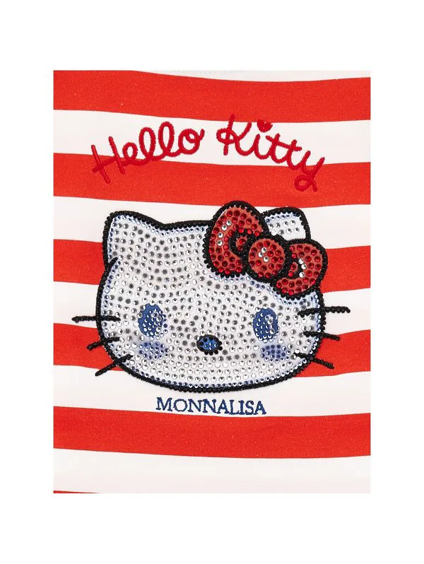 Футболка с принтом hello kitty Monnalisa, Bianco/Rosso — фото 3