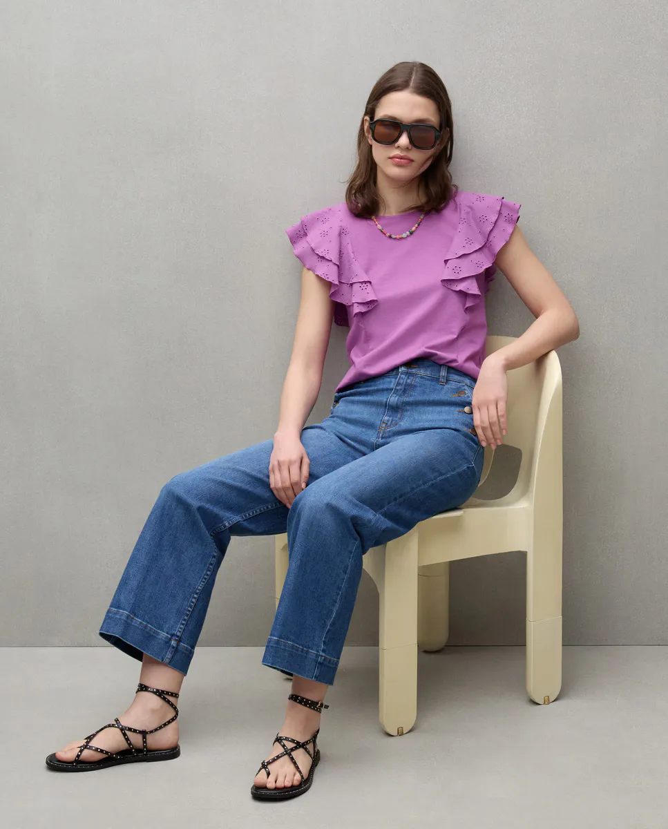 

Женская футболка с круглым вырезом и оборками Easy Wear, цвет 282 Malva