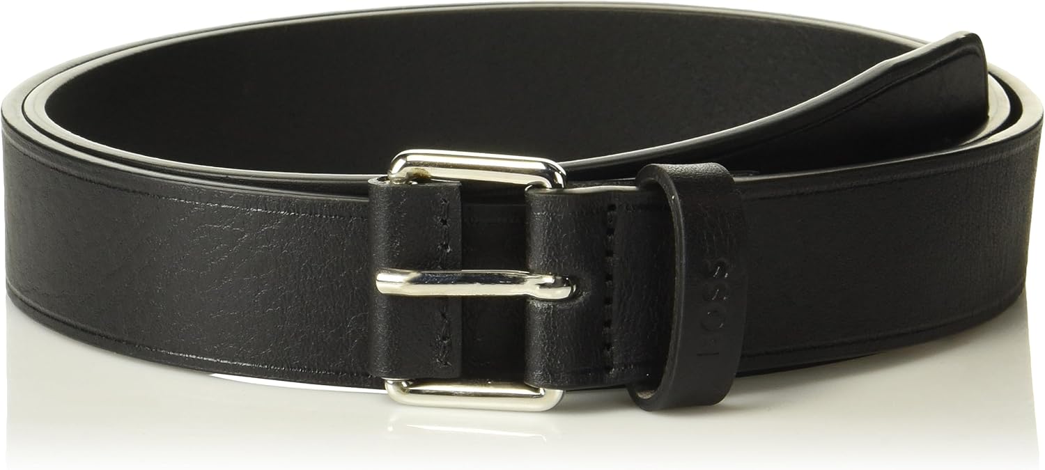 

Мужской кожаный ремень BOSS Scott с фирменной петлей и роликовой пряжкой, Black Oil