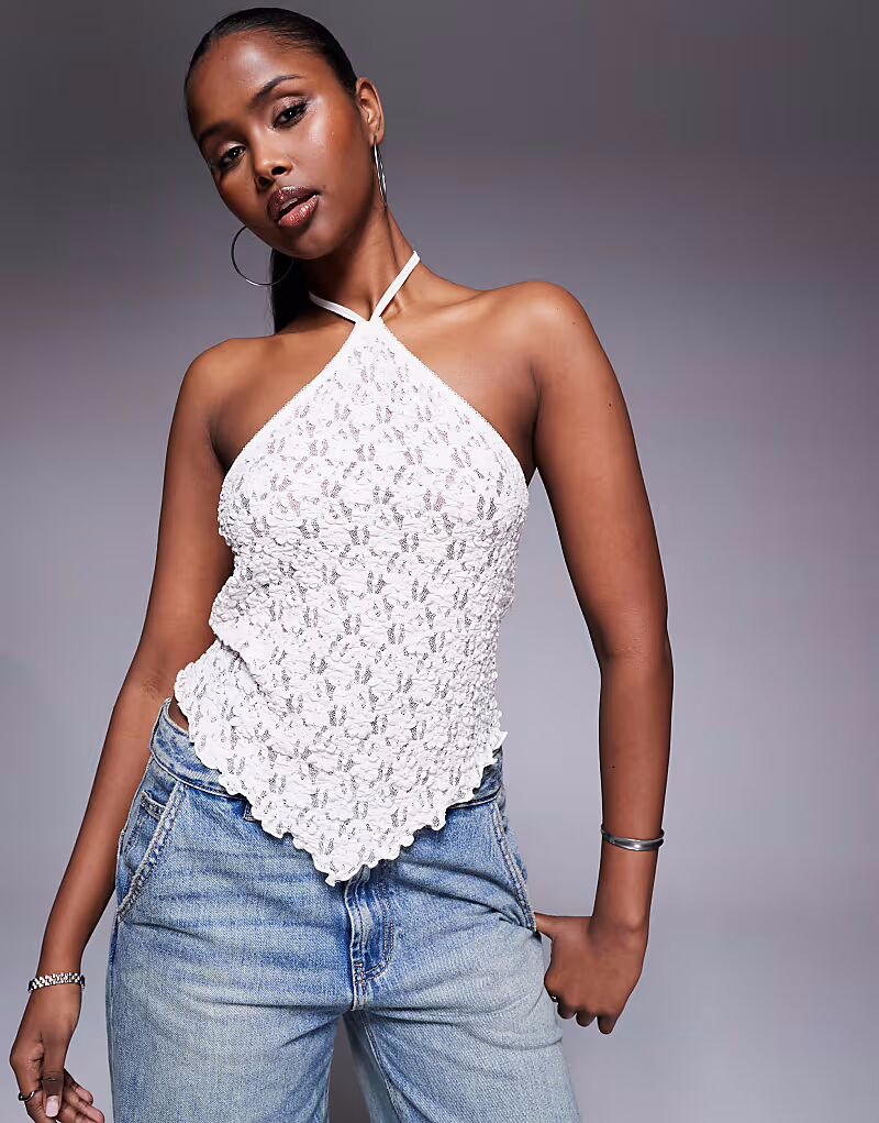 

Топ ASOS DESIGN с кружевной завязкой и халтером, цвет слоновой кости