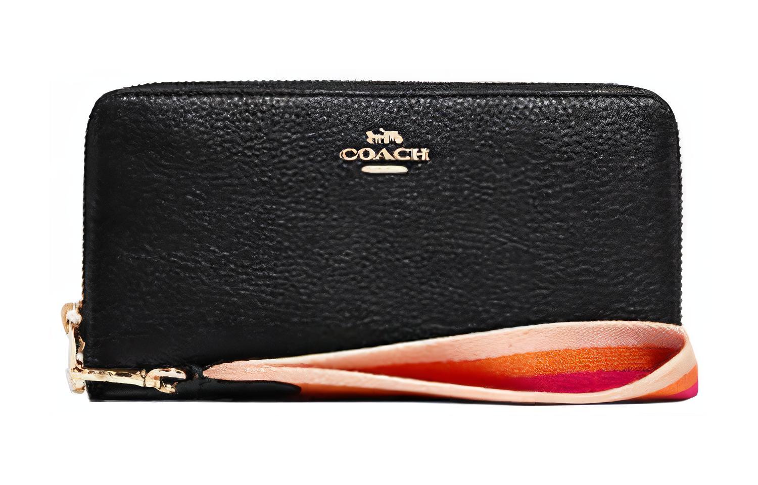 

Кошелек-клатч на молнии из шагрени с принтом "Трубы" женский черный COACH