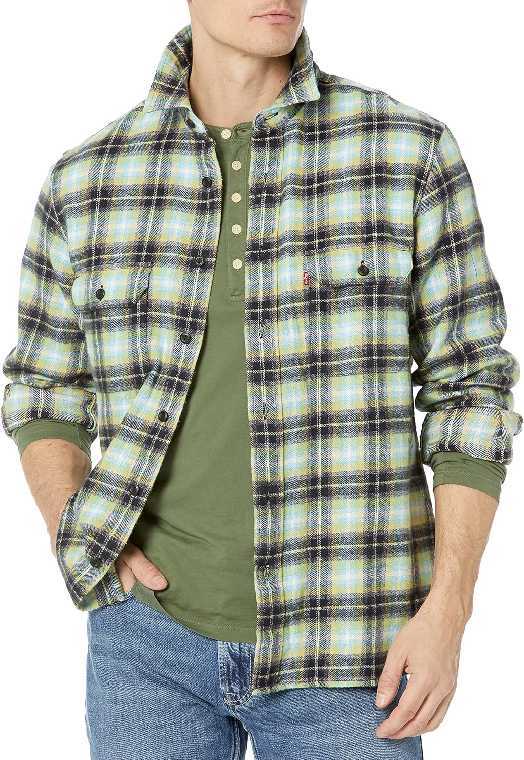 Мужская классическая рабочая рубашка Levi's с длинным рукавом, Warm Olive