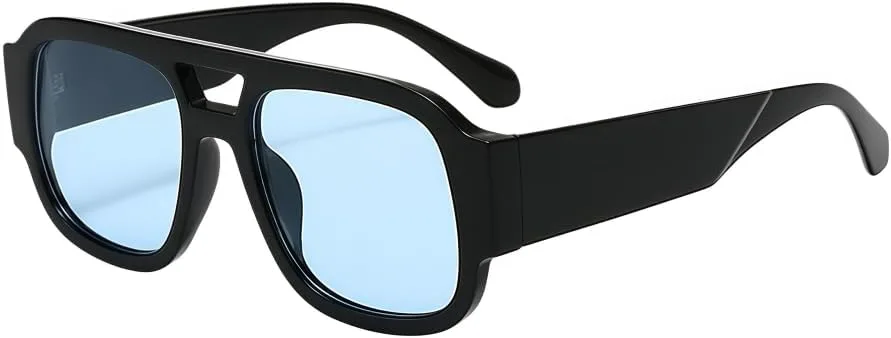 

Большие ретро-солнцезащитные очки-пилот квадратной формы для женщин и мужчин, винтажные солнцезащитные очки в толстой оправе в стиле 70-х годов MAZNVISO, Black+blue