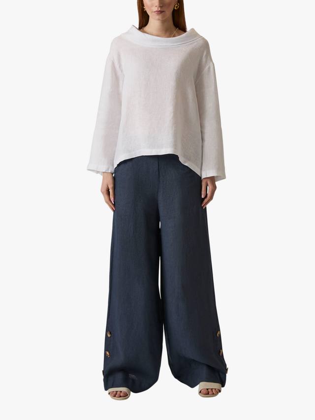 

Топ из чистого льна с воротником-капюшоном James Lakeland, White