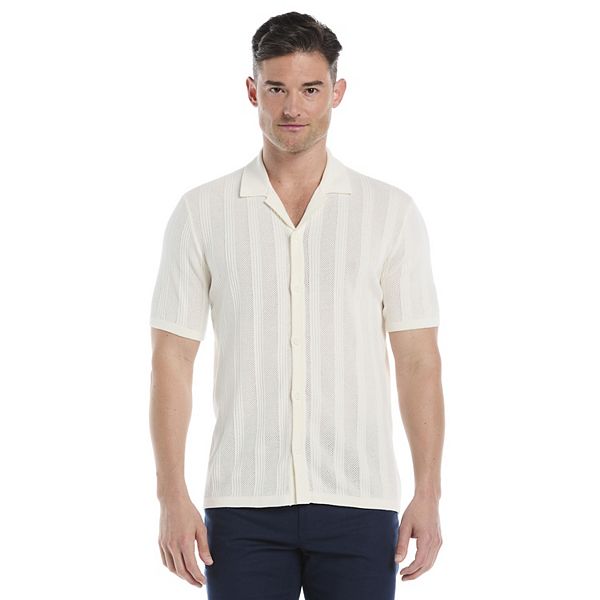 

Мужской короткий рукав полосатый свитер с воротником Cubavera, Egret